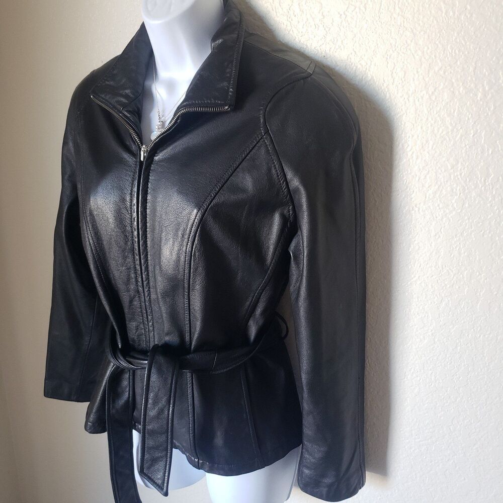 Womens Leather Jacket With Waist Tie